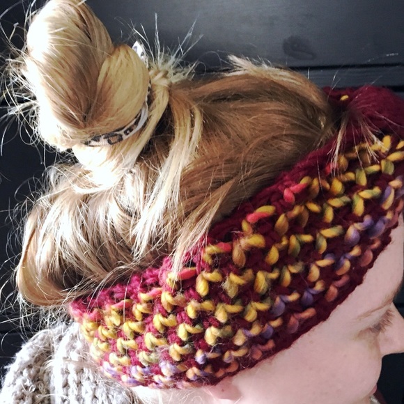 MM BOUTIQUE Chunky Cable Knit Headband Burgundy/Orange OS - Picture 1 of 3